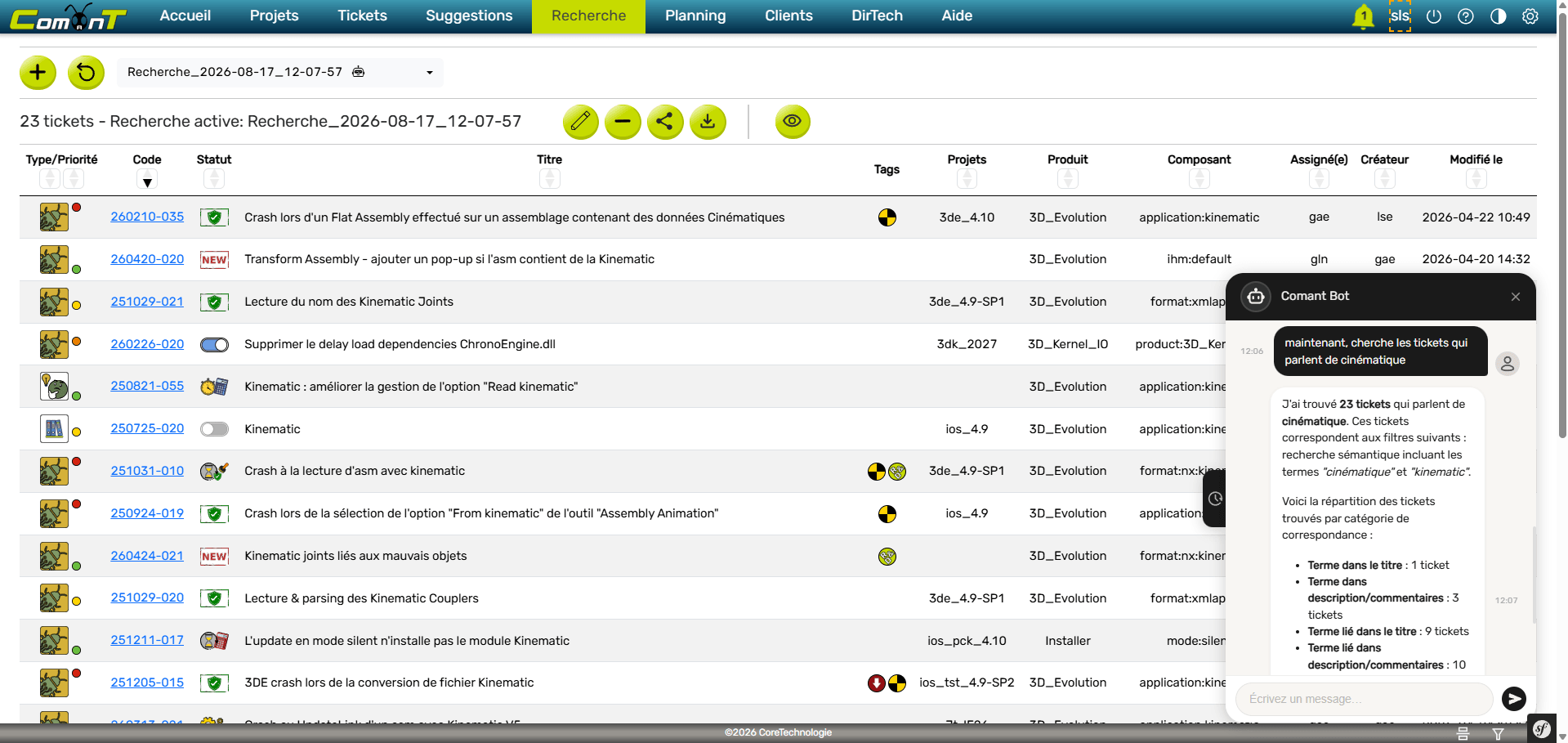Comant chatbot semantic research