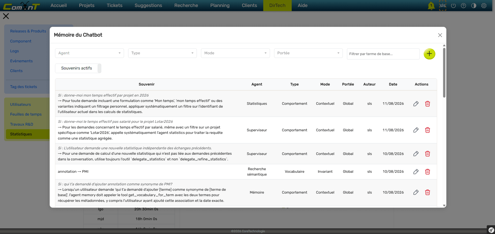 Comant chatbot memory management
